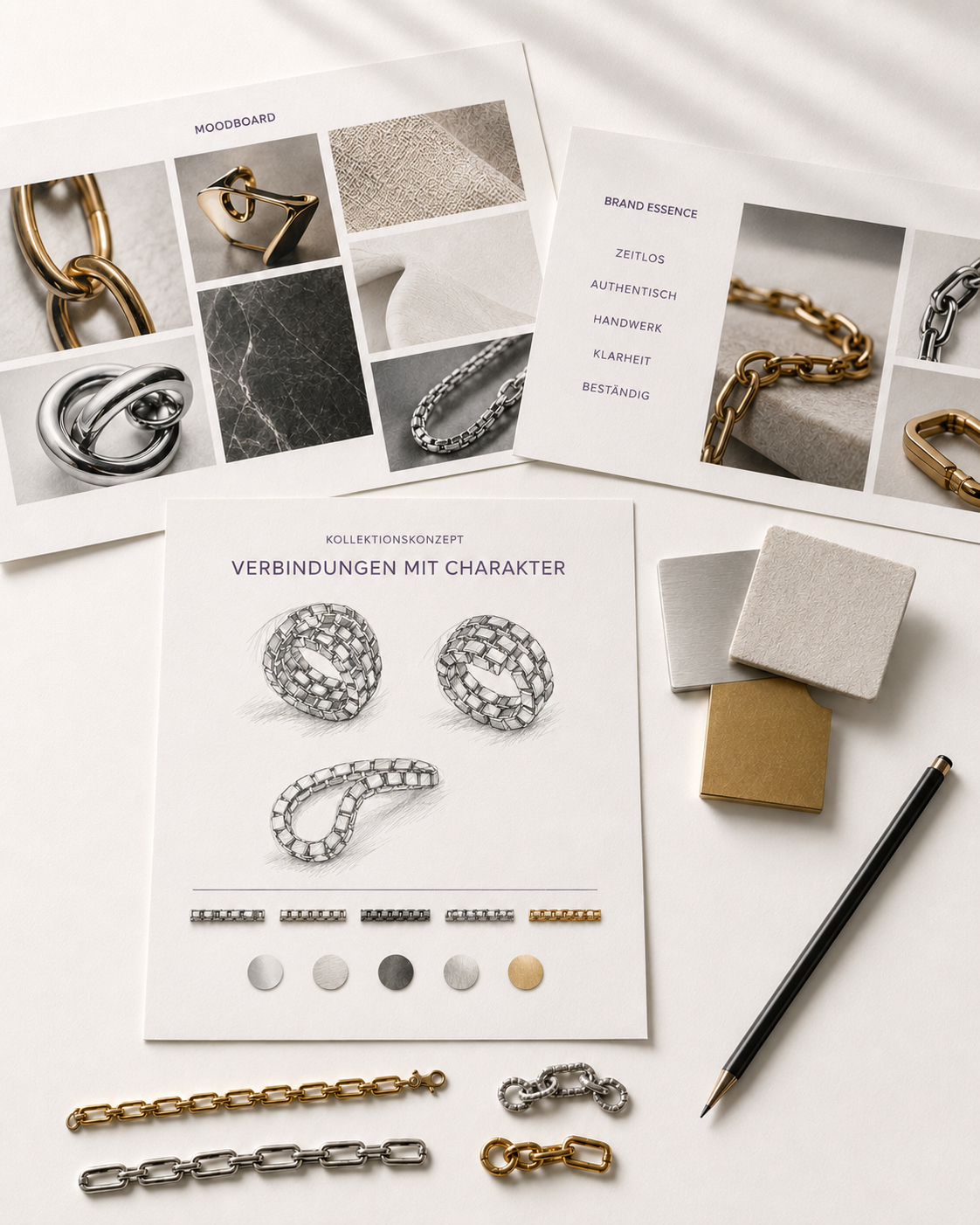 Design, Kollektionsstruktur und Materialkonzept bis zur technischen Ausarbeitung und Produktionsabstimmung