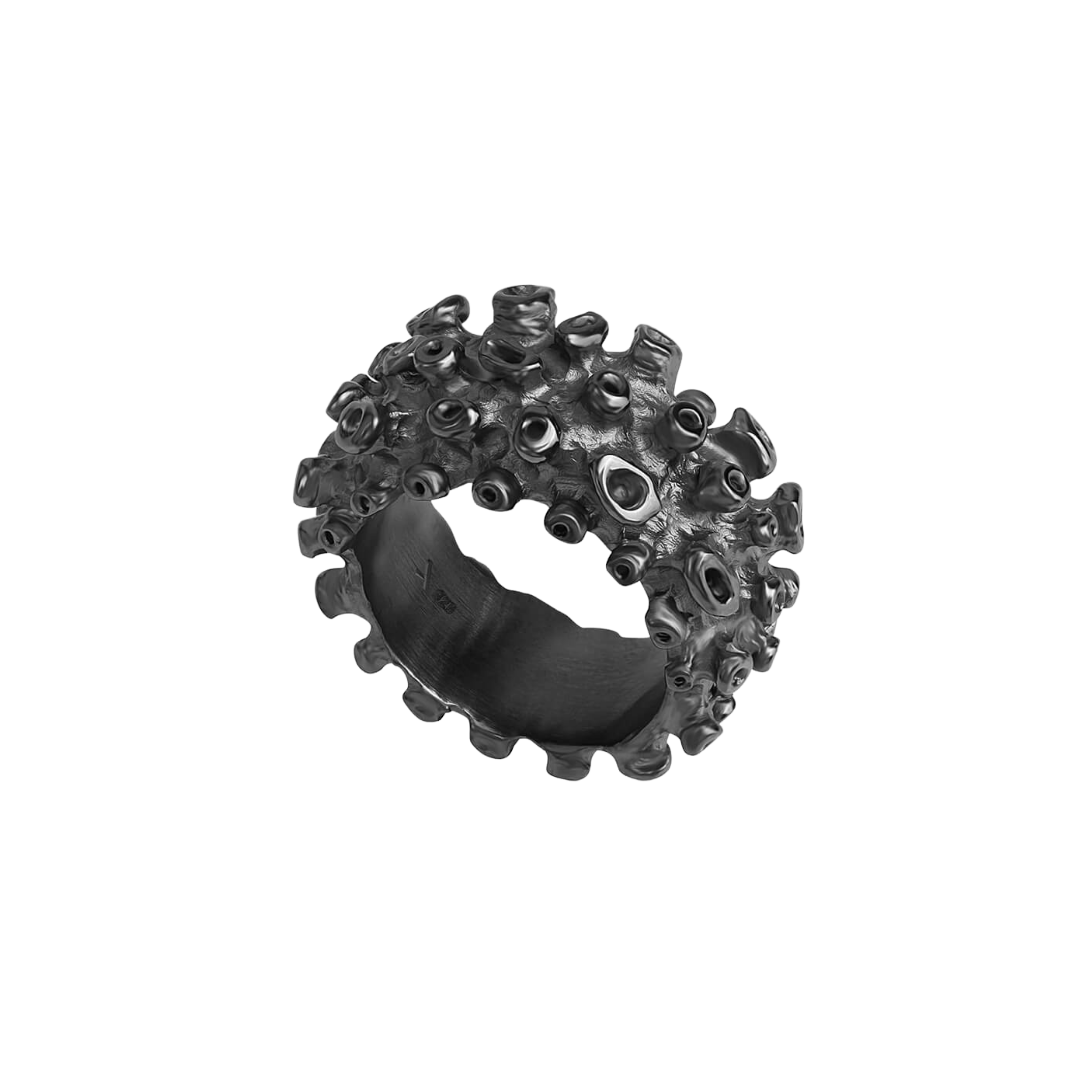 CORAL Bold Ring aus schwarz rhodiniertem 925er Sterlingsilber mit organischer matt-polierter Struktur. Breite skulpturale Form, handgefertigt in Deutschland.