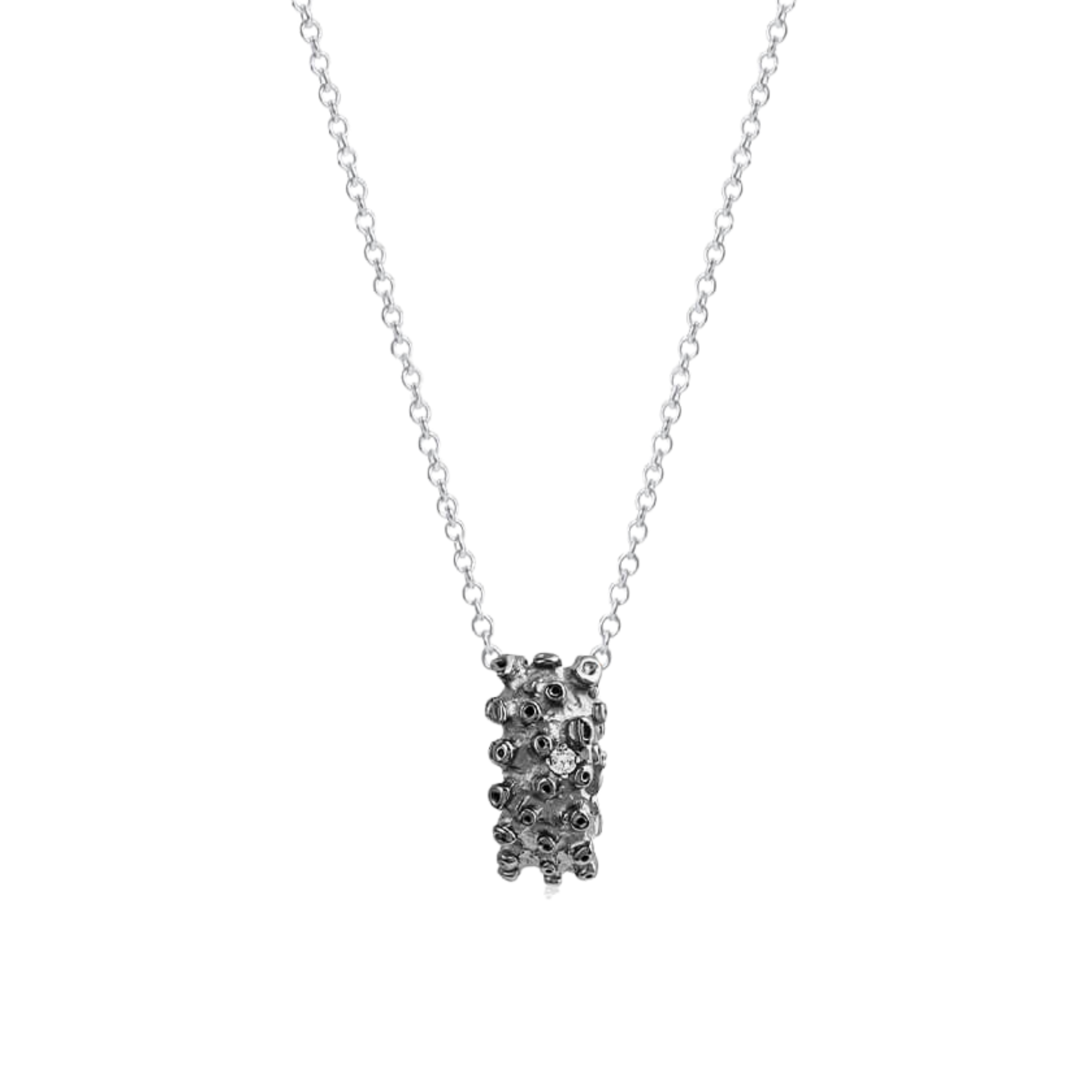 CORAL Anhängerkette aus schwarz rhodiniertem 925er Sterlingsilber mit Brillant in Gelbgoldfassung. Inklusive 85 cm Erbskette, handgefertigt in Deutschland.