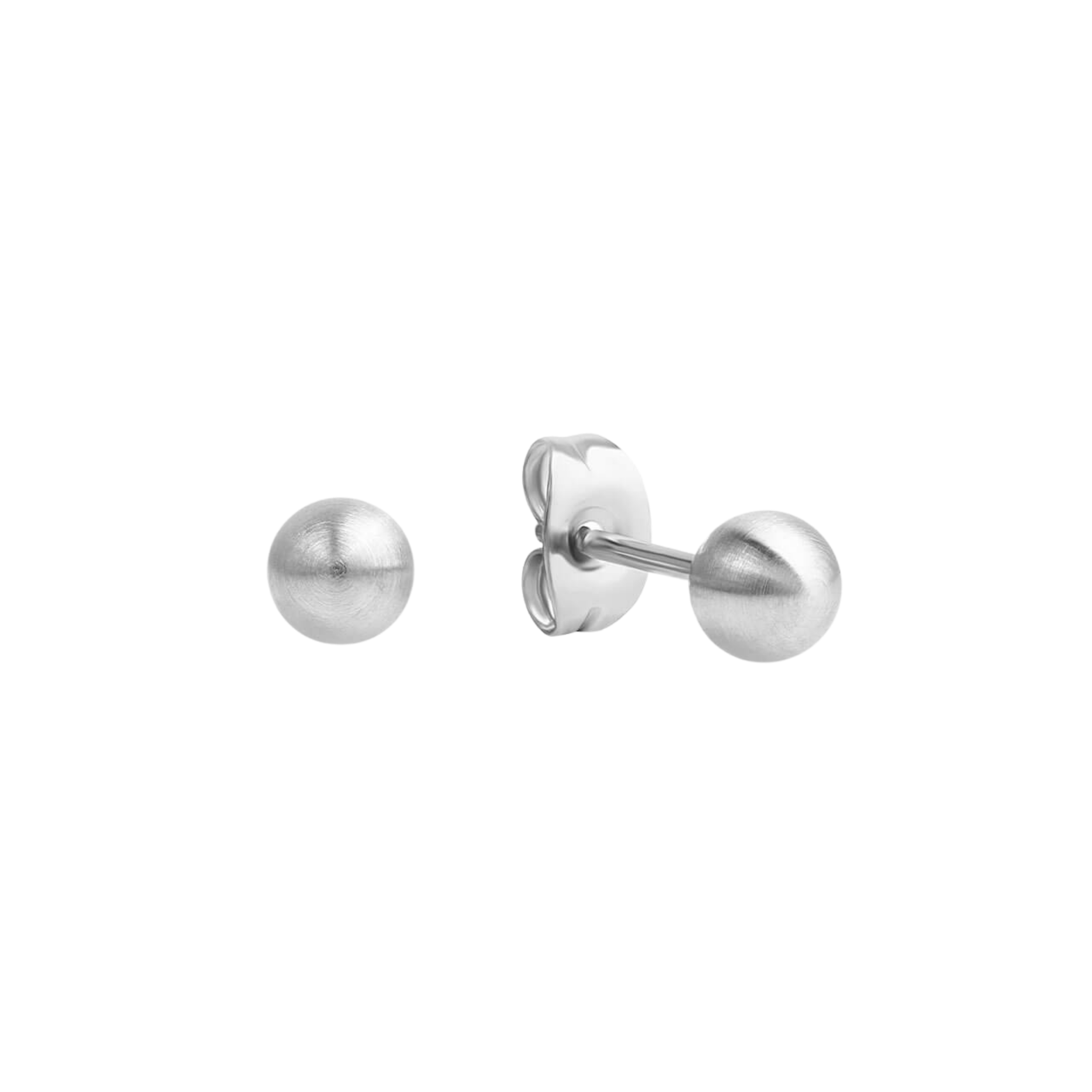 Reduzierte DROP Ohrstecker aus mattem Edelstahl, 5 mm. Solo tragbar oder mit der WAVE Creole kombinierbar; handgefertigte Kleinserie aus Deutschland.