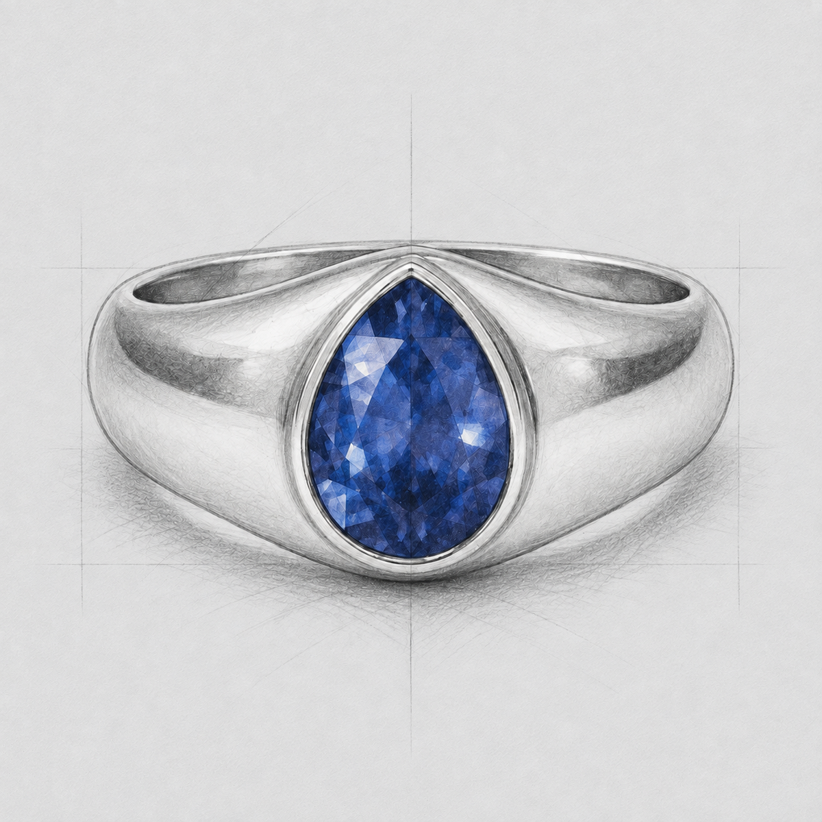 Entwurf eines Ringes mit blauem Edelstein als Sonderanfertigung von Jasmin Bouquerot de Voligny
