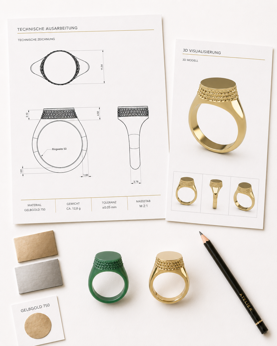 Von der technischen Entwicklung bis zur Fertigstellung begleitet ATELIER BOUQUEROT Produkte und Kollektionen durch den gesamten Umsetzungsprozess. Dazu gehören die Konstruktion, die Prototypen- und Musterentwicklung, die Koordination regionaler, nationaler und internationaler Hersteller und Lieferanten sowie die Qualitätssicherung und Terminsteuerung.
