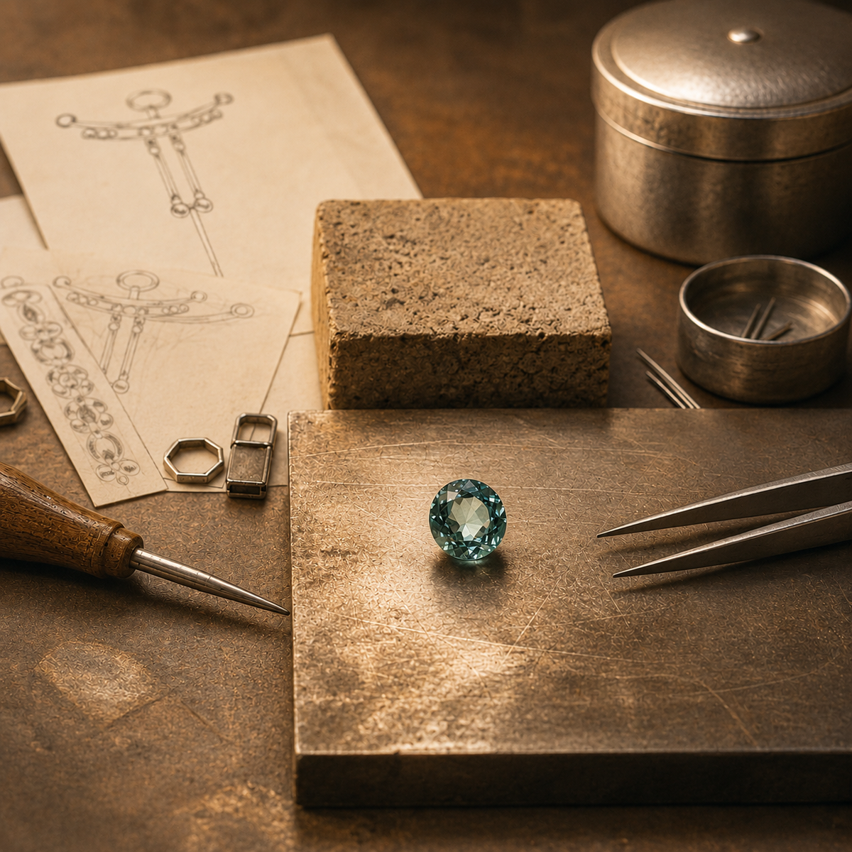 Handwerkliche Arbeit an der Werkbank bei der Schmuckherstellung